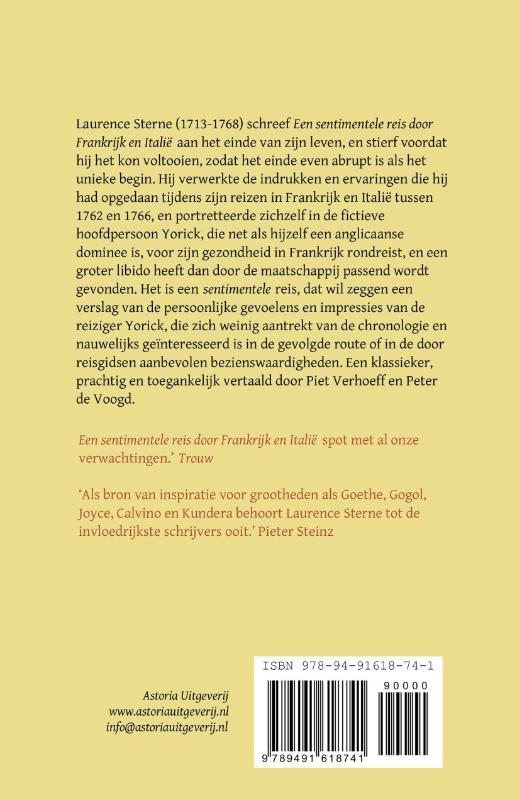Achterkant van Een sentimentele reis door Frankrijk en Italië