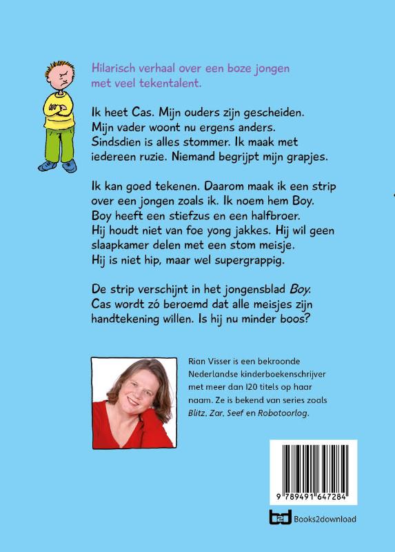 Achterkant van Boy, een stripheld met een stiefzus en een halfbroer