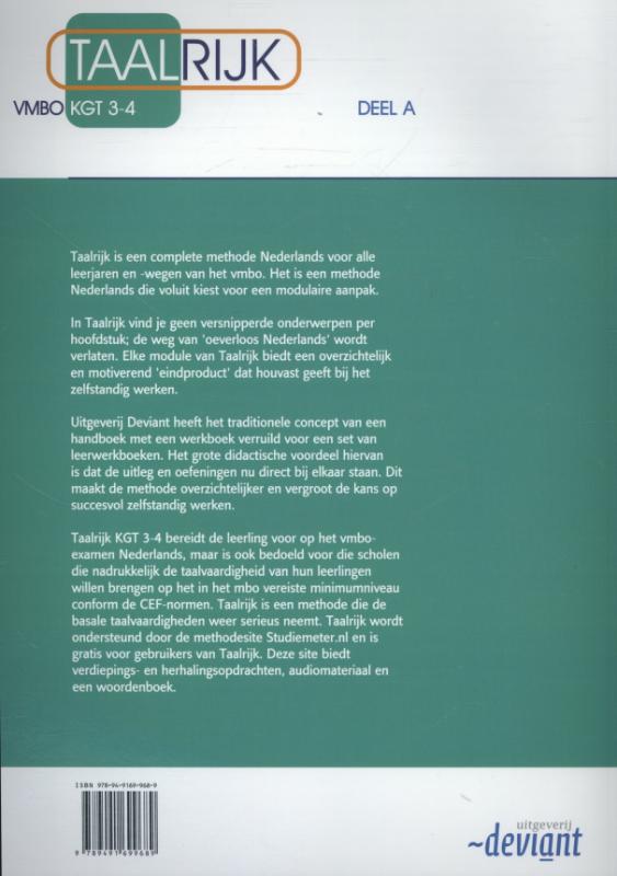 Achterkant van Vmbo KGT 3-4 deel A