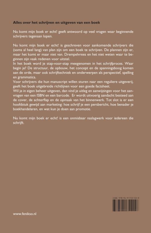 Achterkant van Nu komt mijn boek er echt!