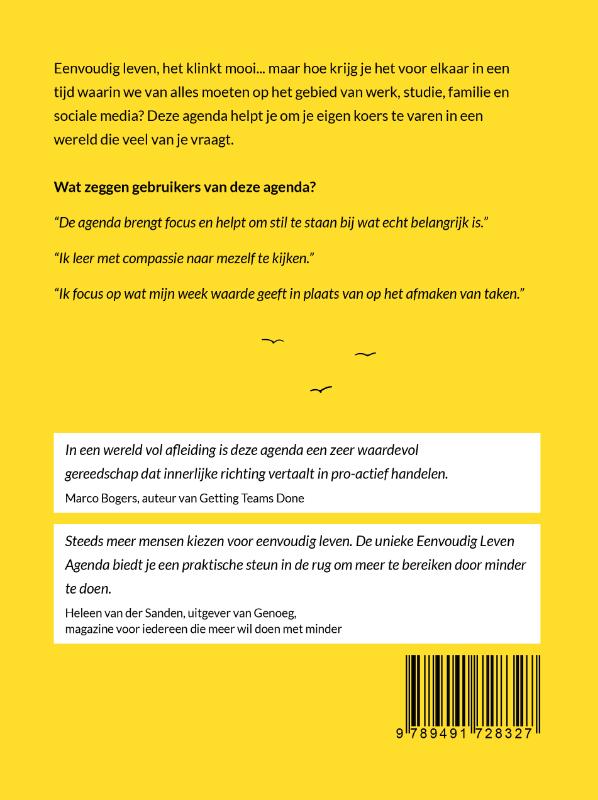 Achterkant van Eenvoudig leven agenda 2020