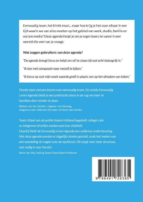 Achterkant van Eenvoudig Leven Agenda 2021