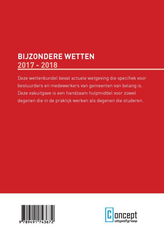 Achterkant van Bijzondere wetten 2017-2018