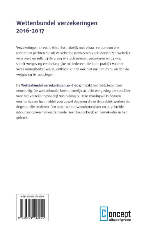 Achterkant van Wettenbundel verzekeringen 2016-2017