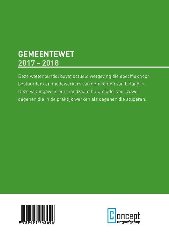 Achterkant van Gemeentewet 2017-2018