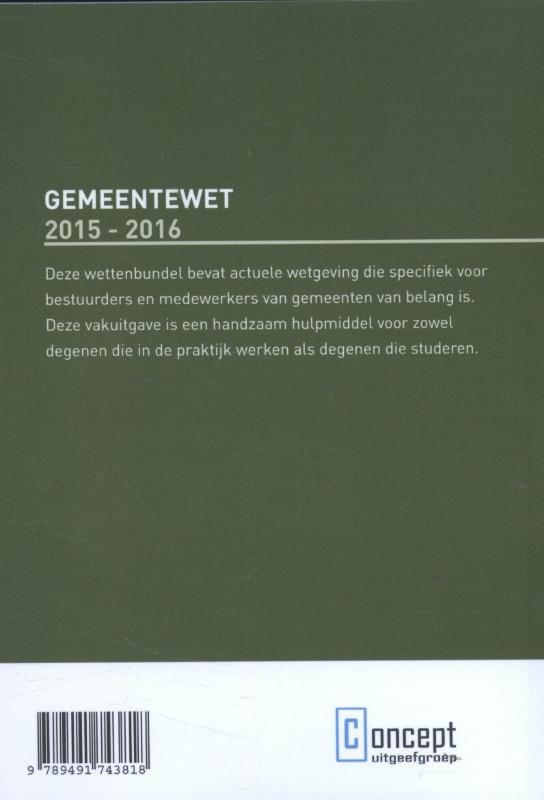 Achterkant van Gemeentewet 2015-2016