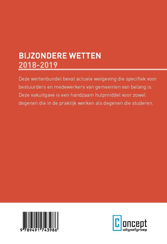 Achterkant van Bijzondere wetten 2018-2019