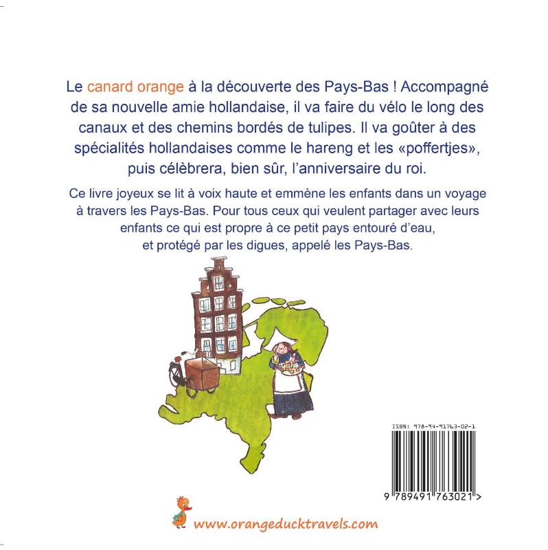Achterkant van Le canard orange a la decouverte des Pays-Bas