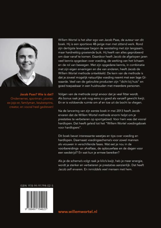 Achterkant van Willem Wortel voedingsboek voor hardlopers