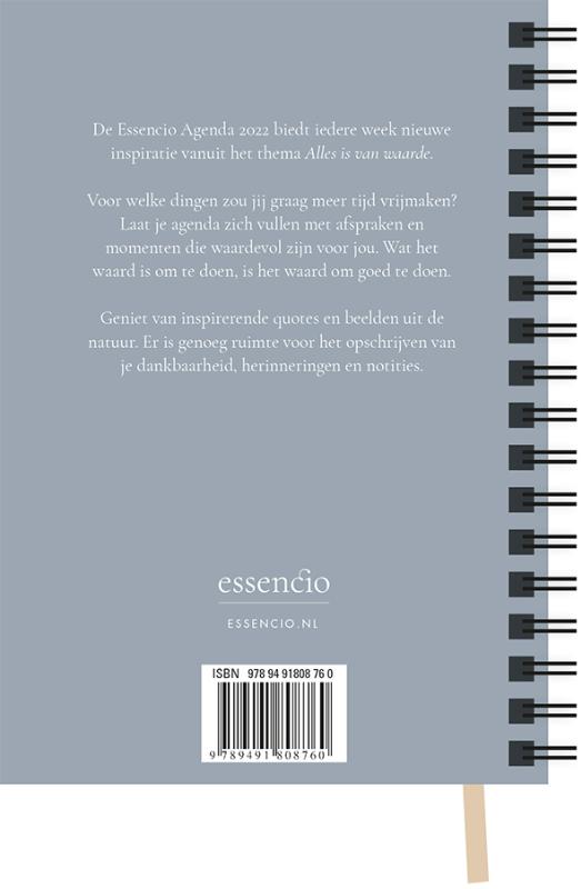 Achterkant van Essencio Agenda 2022 groot (A5)