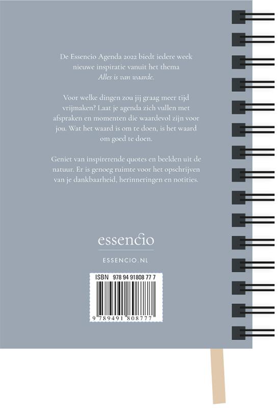 Achterkant van Essencio Agenda 2022 klein (A6)