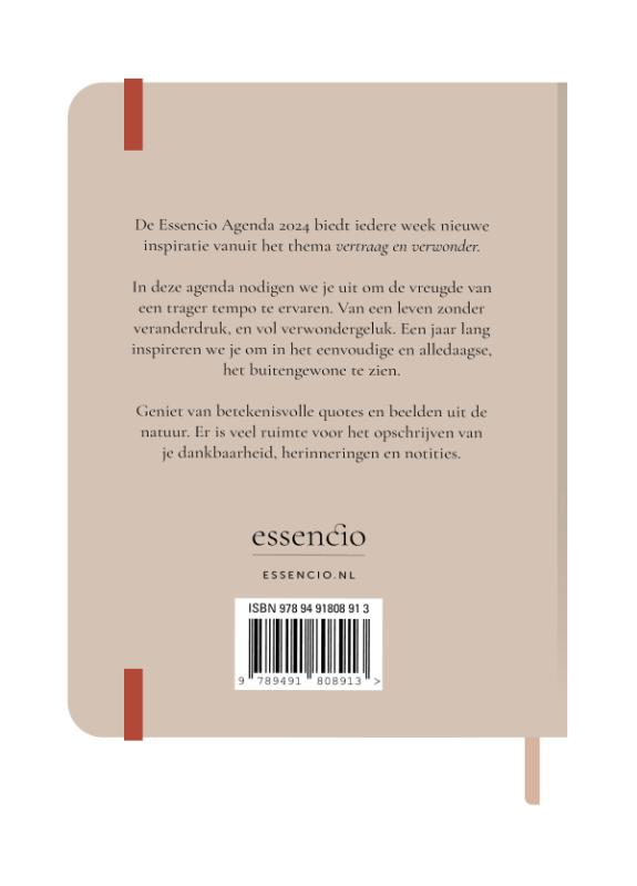 Achterkant van Essencio Agenda 2024 klein (A6)