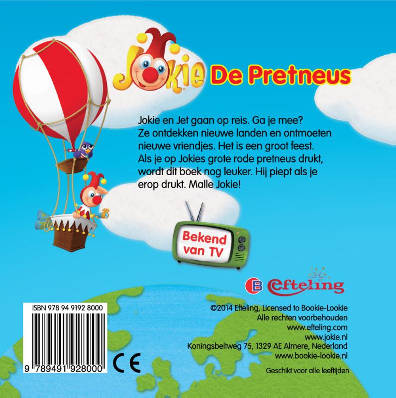 Achterkant van Jokie de pretneus