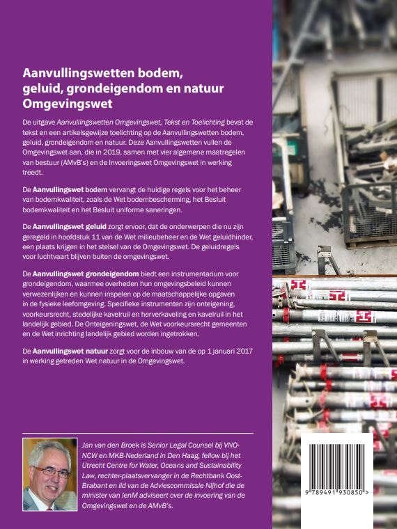 Achterkant van Tekst & toelichting aanvullingswetten omgevingswet