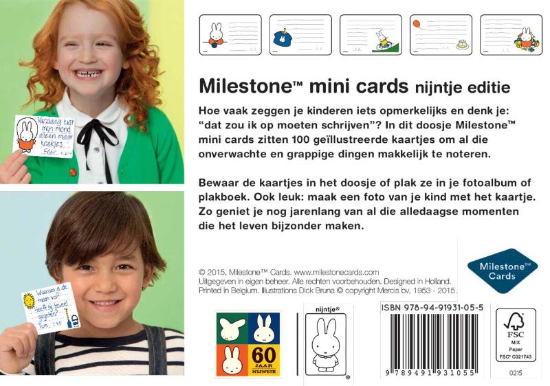 Achterkant van Milestone mini cards
