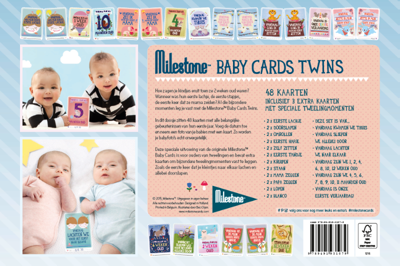 Achterkant van Milestone Baby Cards Tweelingen