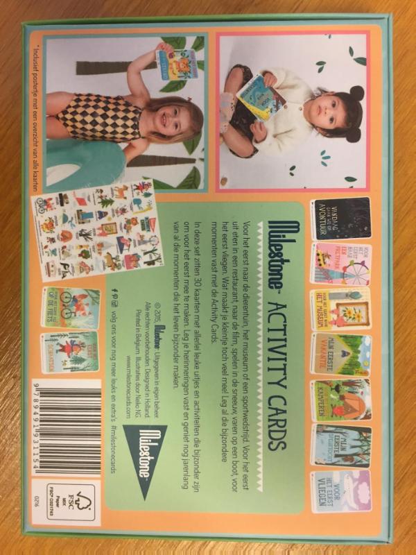 Achterkant van Activity photo cards original/ display met 6 losse sets