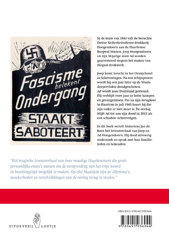 Achterkant van Joop & Ad Hoogendoorn. Haarlemse drukkers in verzet