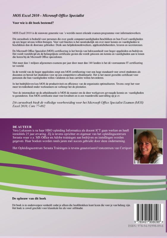Achterkant van MOS Excel 2010 Specialist
