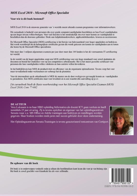 Achterkant van MOS Excel 2010 Basis
