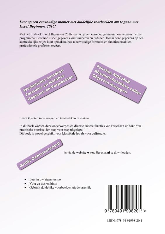 Achterkant van Excel 2016 basis