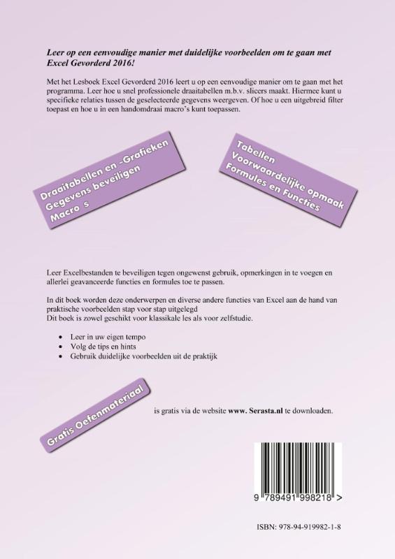 Achterkant van Excel 2016 gevorderden