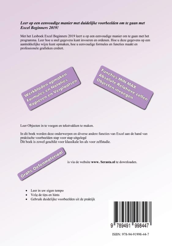 Achterkant van Excel 2019 Basis