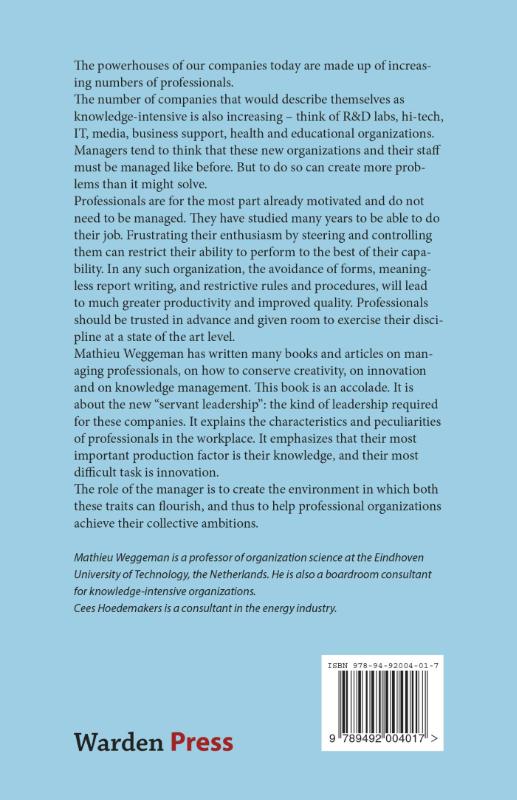Achterkant van Managing professionals? Don't!