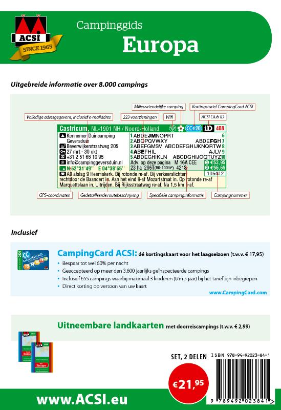 Achterkant van ACSI Campinggids Europa 2020