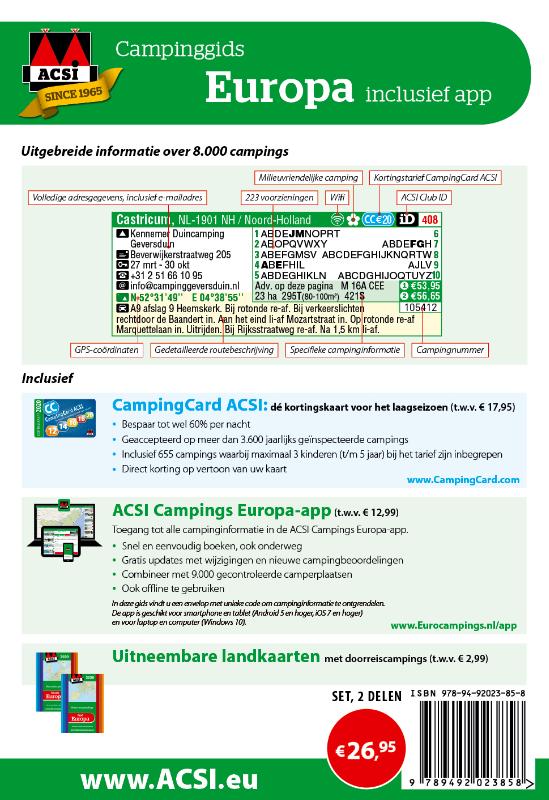 Achterkant van ACSI Campinggids Europa + app 2020