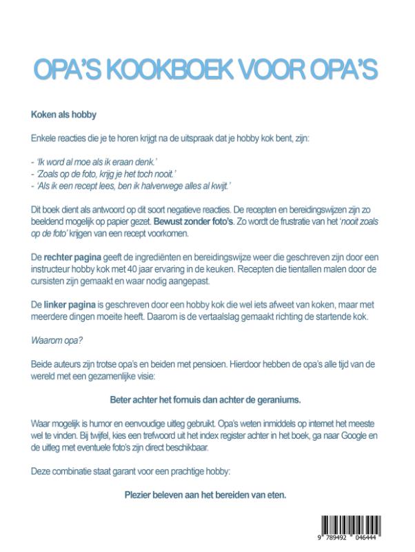 Achterkant van Opa's kookboek voor opa's