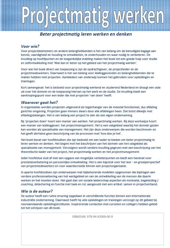 Achterkant van Beter projectmatig leren werken en denken