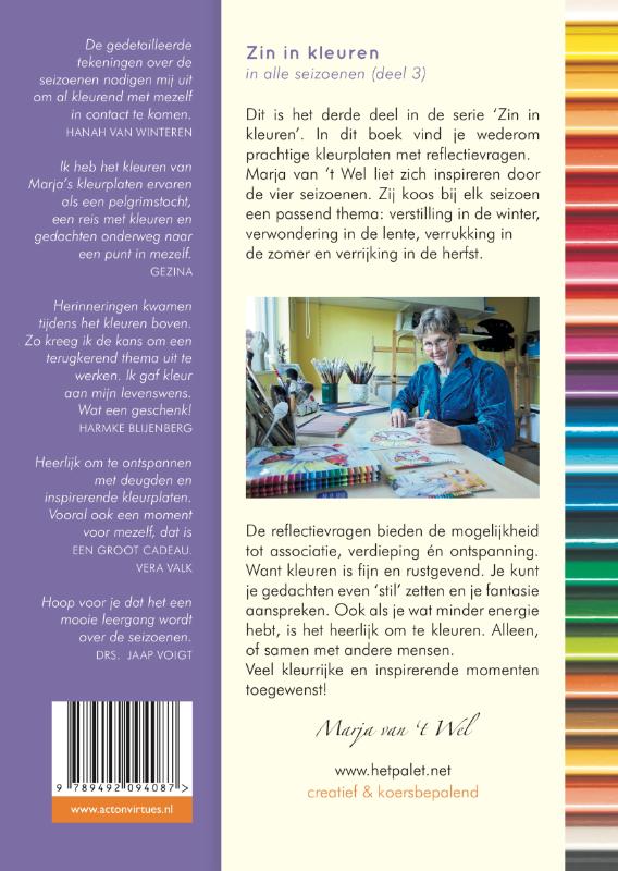 Achterkant van Zin in kleuren in alle seizoenen