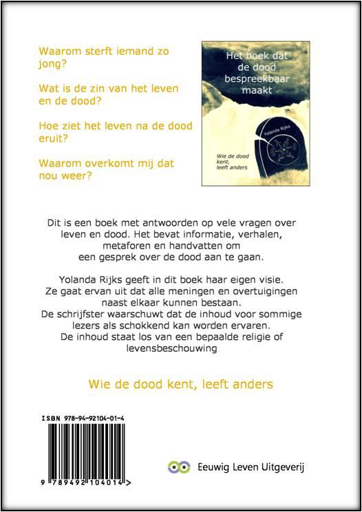 Achterkant van Het boek dat de dood bespreekbaar maakt