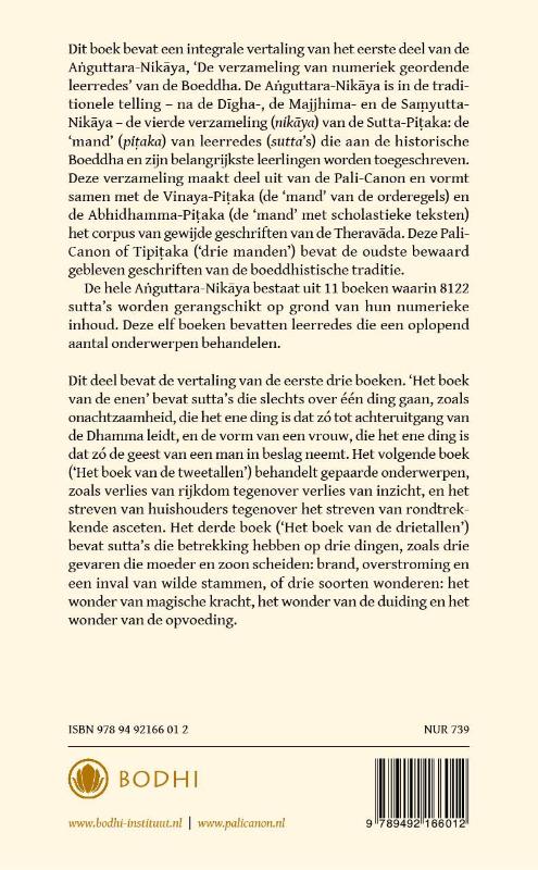 Achterkant van 1 Het boek van de enen; het boek van de tweetallen; het boek van de drietallen (Ekaka-, Duka-, Tika-nipata)
