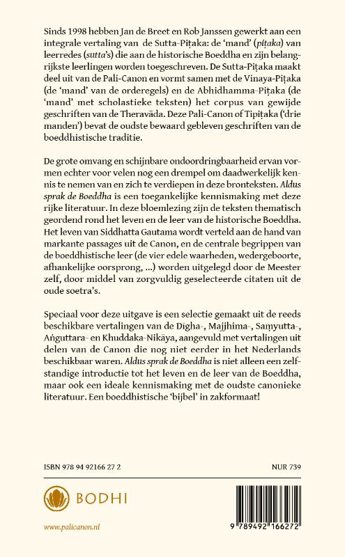 Achterkant van Aldus sprak de Boeddha