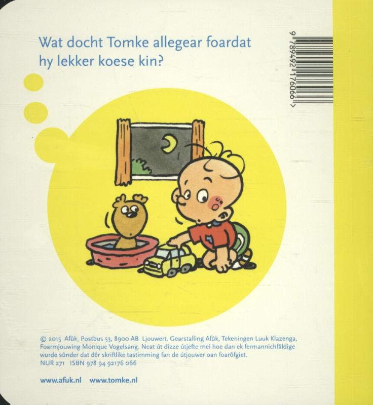 Achterkant van Tomke lekker koese