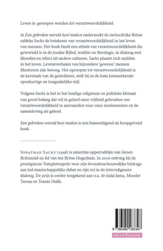 Achterkant van Een gebroken wereld heel maken