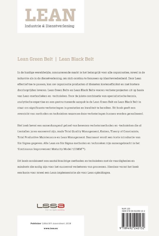 Achterkant van Lean Green Belt, Lean Black Belt