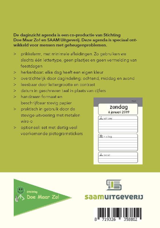 Achterkant van Daginzicht Agenda 2019