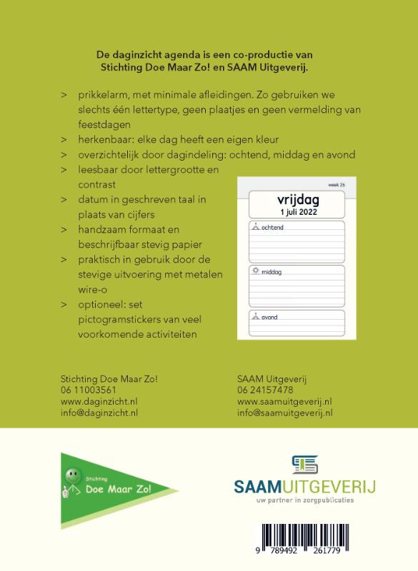 Achterkant van Daginzicht agenda 2022 - deel II
