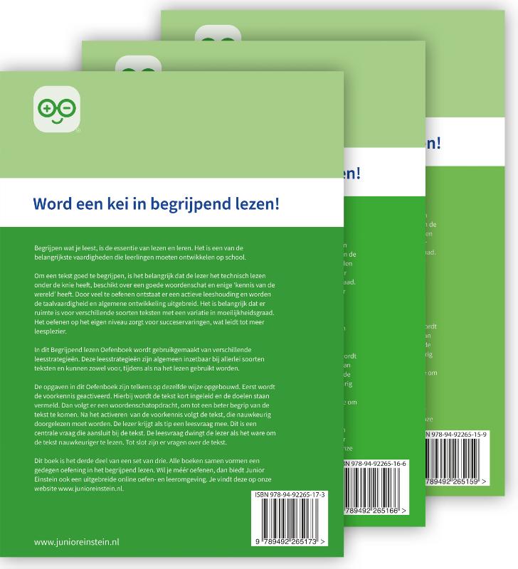 Achterkant van Begrijpen lezen opgaven- en antwoordenboek,Verschillende type teksten en bijbehorende doelen.