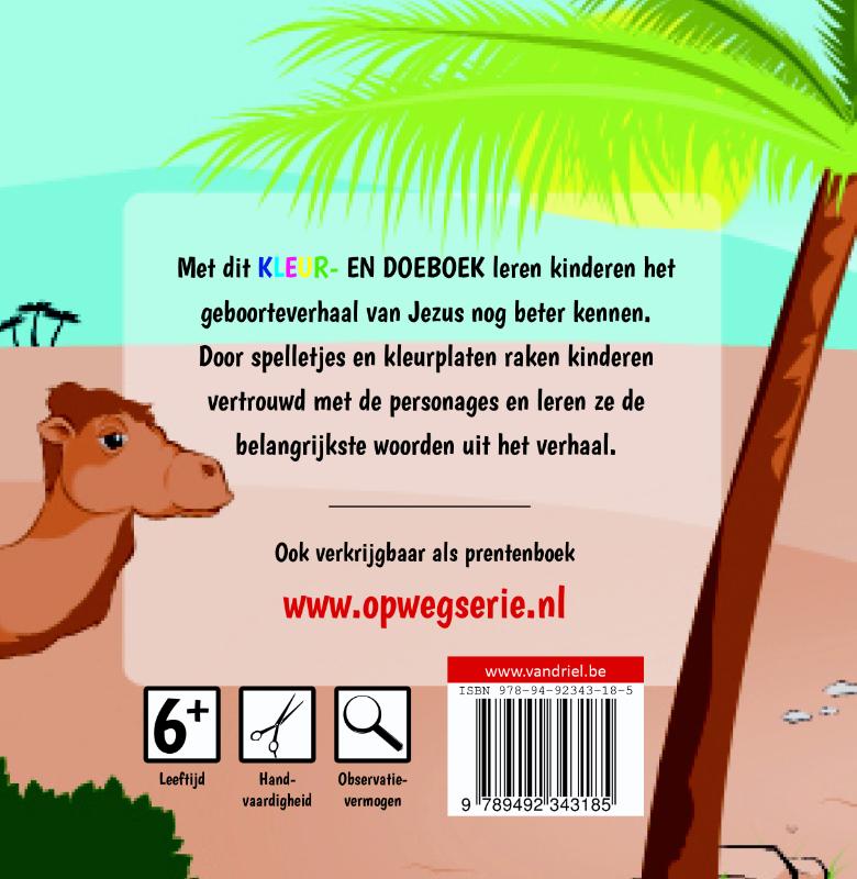 Achterkant van Op weg met Jozef en Maria KLEUR- EN DOEBOEK