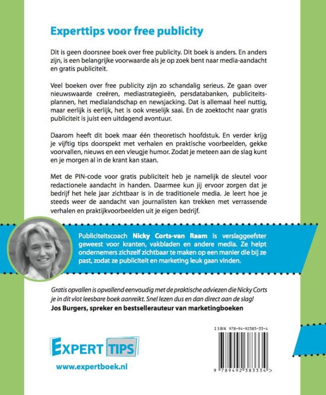 Achterkant van Experttips voor free publicity