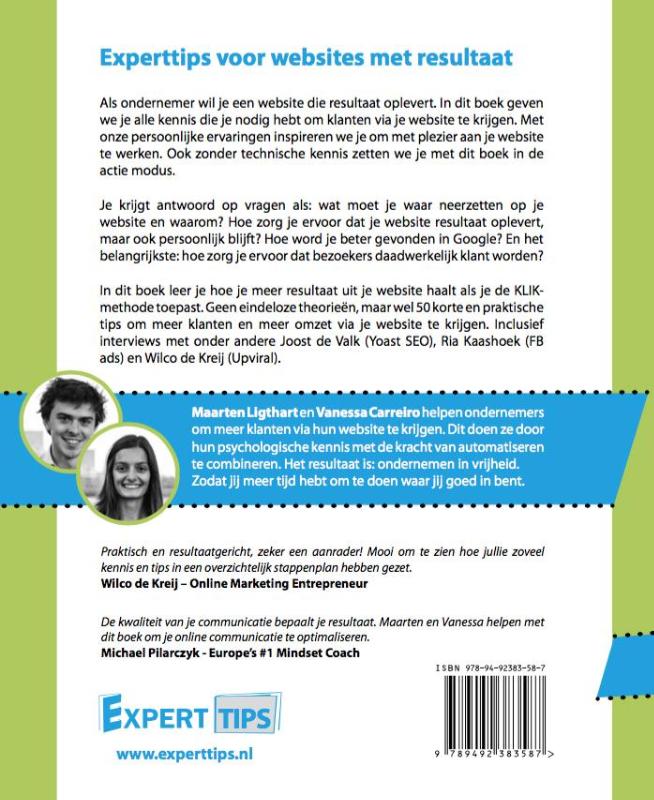 Achterkant van Experttips voor websites met resultaat