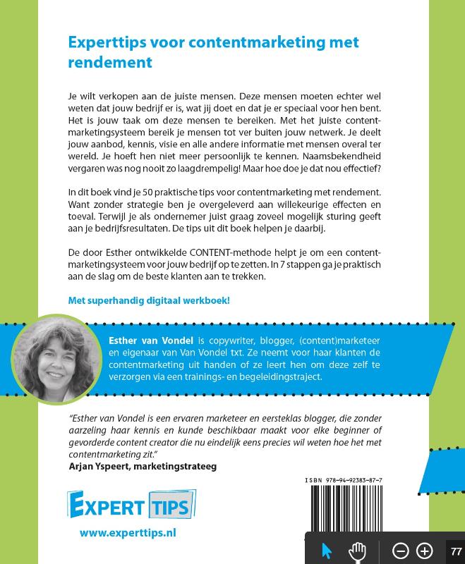 Achterkant van Experttips voor contentmarketing met rendement