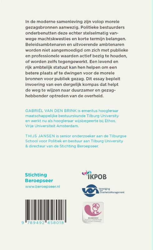 Achterkant van Ambtelijk vakmanschap en moreel gezag