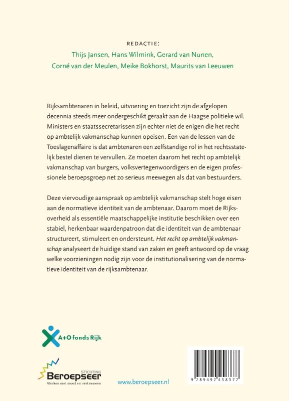 Achterkant van Het recht op ambtelijk vakmanschap