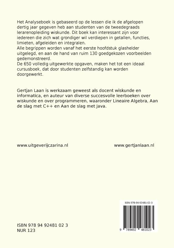 Achterkant van Analyseboek