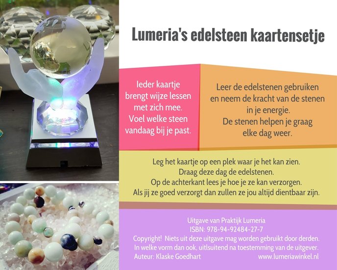 Achterkant van Lumeria's edelsteen kaartenset
